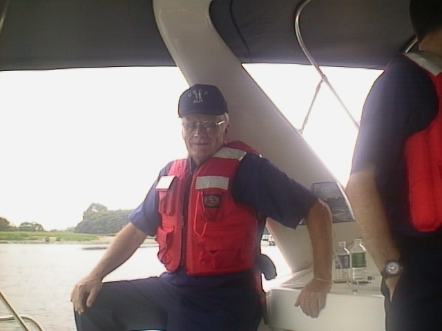 Len, proud as ever, standing watch on patrol boat